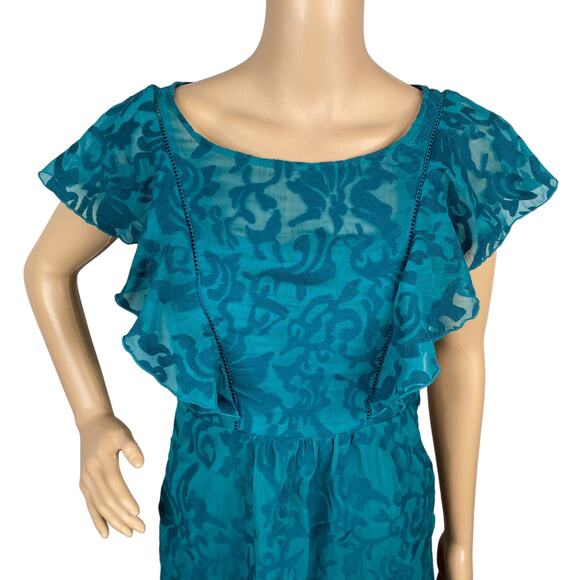 Anthropologie Moulinette Soeurs Teal Green Embroidered Flutter Dress SZ 2 - Picture 4 of 9